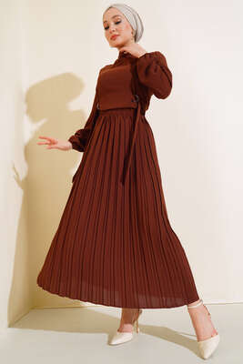 Yanları Tokalı İkili Takım Kahve - Thumbnail