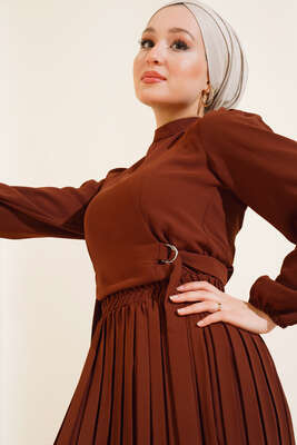 Yanları Tokalı İkili Takım Kahve - Thumbnail