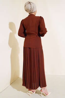 Yanları Tokalı İkili Takım Kahve - Thumbnail