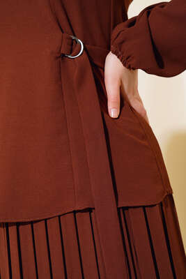 Yanları Tokalı İkili Takım Kahve - Thumbnail