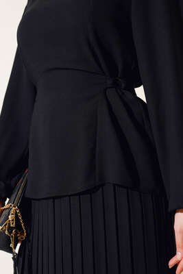 Yanları Tokalı İkili Takım Siyah - Thumbnail