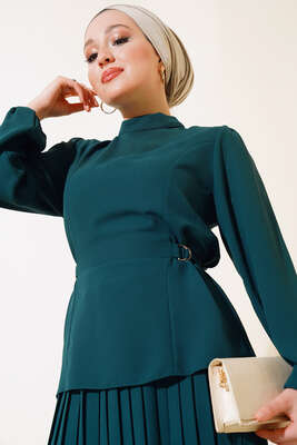 Yanları Tokalı İkili Takım Zümrüt Yeşili - Thumbnail