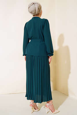 Yanları Tokalı İkili Takım Zümrüt Yeşili - Thumbnail