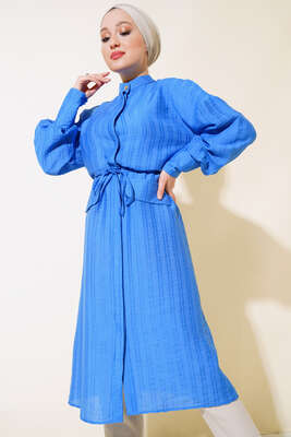 Pazarium - Bel Tünelli Uzun Tunik Mavi