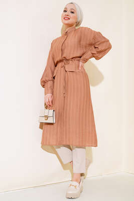 Pazarium - Bel Tünelli Uzun Tunik Latte