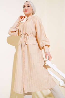 Bel Tünelli Uzun Tunik Bej - Thumbnail