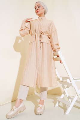 Bel Tünelli Uzun Tunik Bej - Thumbnail