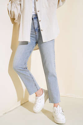 Boru Paça Sökük Jean Pantolon Tintli - Thumbnail