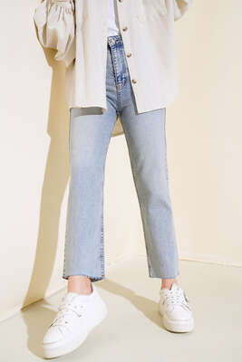 Boru Paça Sökük Jean Pantolon Tintli - Thumbnail