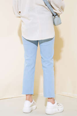 Boru Paça Sökük Jean Pantolon Buz Mavisi - Thumbnail