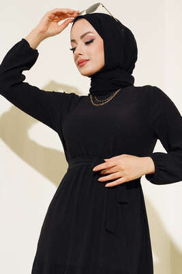Bürümcük Kat Kat Elbise Siyah - Thumbnail