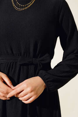 Bürümcük Kat Kat Elbise Siyah - Thumbnail