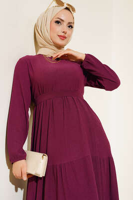 Bürümcük Kat Kat Elbise Mürdüm - Thumbnail