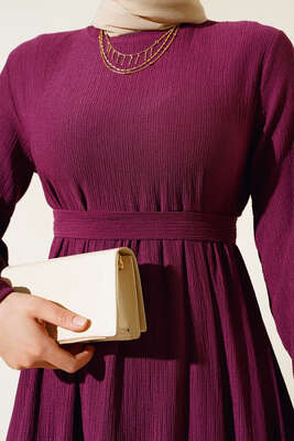 Bürümcük Kat Kat Elbise Mürdüm - Thumbnail