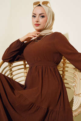 Bürümcük Kat Kat Elbise Kahve - Thumbnail