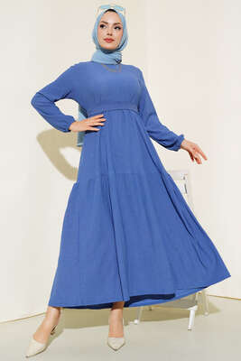 Bürümcük Kat Kat Elbise İndigo - Thumbnail