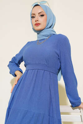 Bürümcük Kat Kat Elbise İndigo - Thumbnail