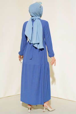 Bürümcük Kat Kat Elbise İndigo - Thumbnail