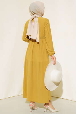 Bürümcük Kat Kat Elbise Hardal - Thumbnail