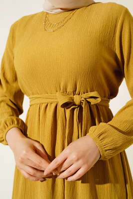 Bürümcük Kat Kat Elbise Hardal - Thumbnail