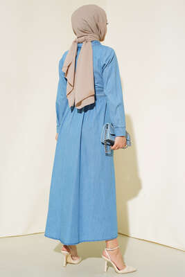 Çift Cep Kapaklı Kot Elbise Kot Mavisi - Thumbnail