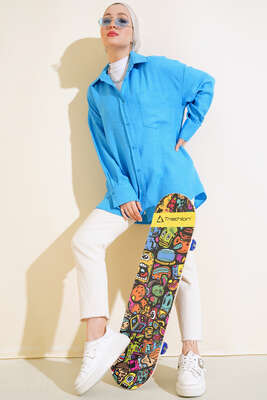 Tek Cepli Gömlek Mavi - Thumbnail