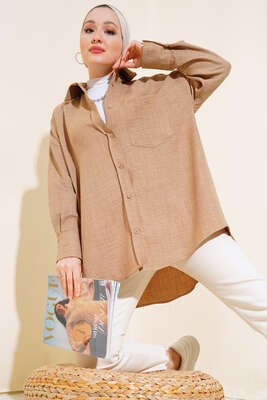 Tek Cepli Gömlek Latte - Thumbnail