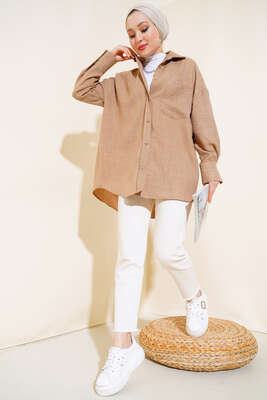 Tek Cepli Gömlek Latte - Thumbnail