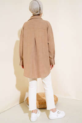 Tek Cepli Gömlek Latte - Thumbnail