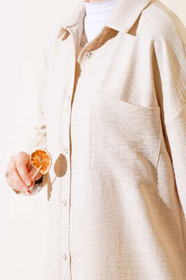 Tek Cepli Gömlek Bej - Thumbnail