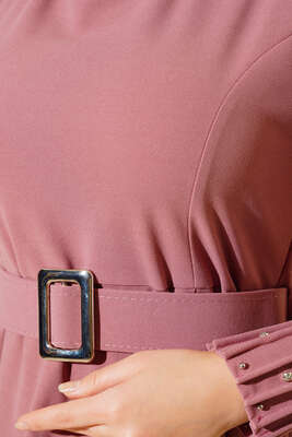 Bilekleri Nervüllü Elbise Pudra - Thumbnail