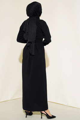 Bilekleri Nervüllü Elbise Siyah - Thumbnail