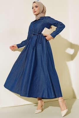 Çift Cep Kapaklı Kot Elbise Kot - Thumbnail