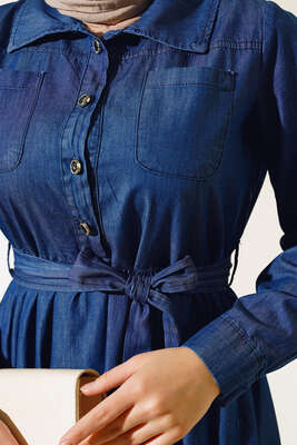 Çift Cep Kapaklı Kot Elbise Kot - Thumbnail