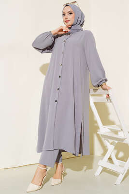 Hakim Yaka Metal Düğmeli Takım Gri - Thumbnail