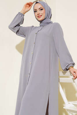 Hakim Yaka Metal Düğmeli Takım Gri - Thumbnail