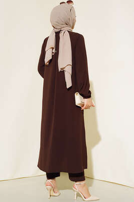 Hakim Yaka Metal Düğmeli Takım Kahve - Thumbnail