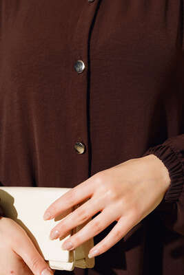 Hakim Yaka Metal Düğmeli Takım Kahve - Thumbnail