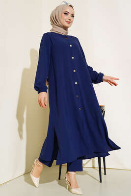 Hakim Yaka Metal Düğmeli Takım Lacivert - Thumbnail