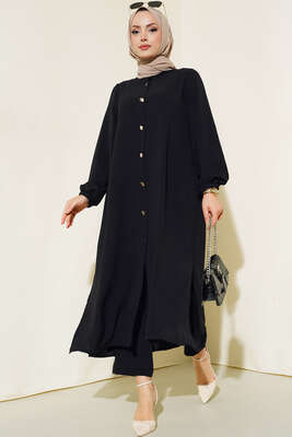 Hakim Yaka Metal Düğmeli Takım Siyah - Thumbnail