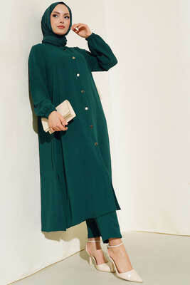 Hakim Yaka Metal Düğmeli Takım Zümrüt - Thumbnail