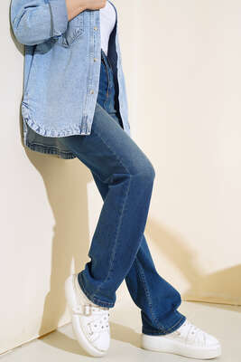 Pazarium - Uzun Kot Pantolon Koyu Mavi 