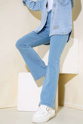 İspanyol Paça Kot Pantolon Açık Mavi - Thumbnail