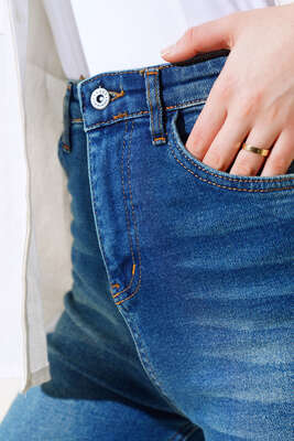 Uzun Salaş Kot Pantolon Orta Mavi - Thumbnail