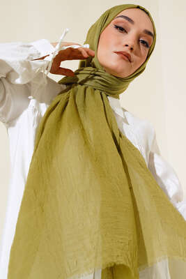 Organik Bambu Kraş Şal Zeytin Yeşili - Thumbnail