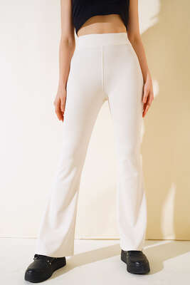 İnce Fitilli İspanyol Pantolon Krem - Thumbnail