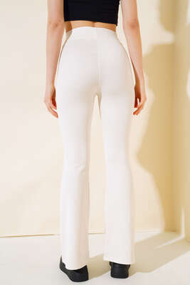 İnce Fitilli İspanyol Pantolon Krem - Thumbnail