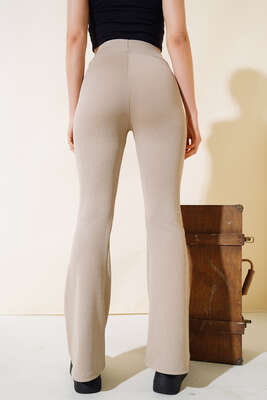 İnce Fitilli İspanyol Pantolon Taş - Thumbnail