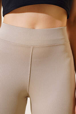 İnce Fitilli İspanyol Pantolon Taş - Thumbnail