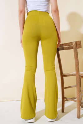 İnce Fitilli İspanyol Pantolon Yağ Yeşili - Thumbnail